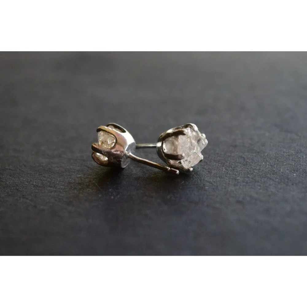 Lake County diamond earrings, 925 sterling silver, raw gemstones